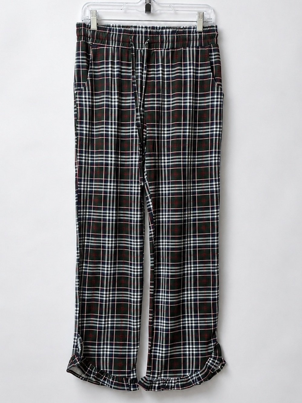 Sweet Honey Women’s S Plaid Ruffle Hem Pull-On Lounge Pants Drawstring Stretch
